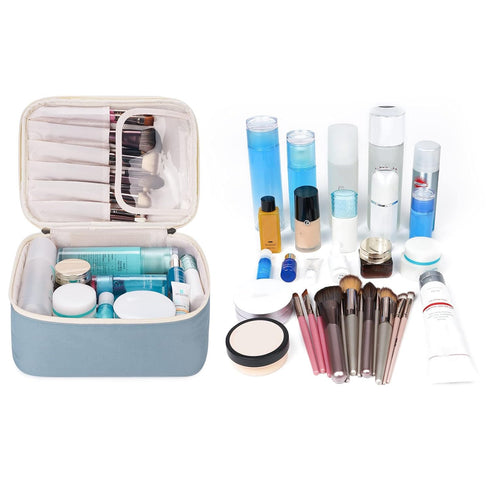 Narwey Travel Makeup Bag Large Cosmetic Bag Make up Case Organizer for Women (Greyish Blue)...