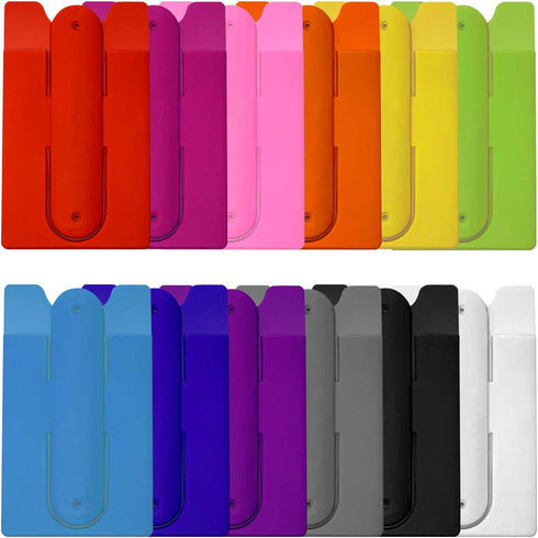 Silicone Phone Card Holder Pocket With Phone Stand, Stick On Wallet, Adhesive Credit Card Pouch, Compatible with iPhone & Samsung Galaxy - White...