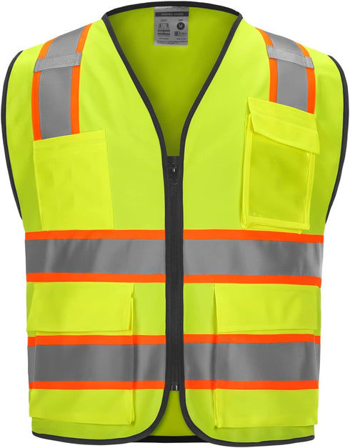 9 Pockets High visibility Class 2 Safety Vest?Hi Vis Vest with 2 inch wide Reflective Strips security vest with Zipper construction work vest for ...