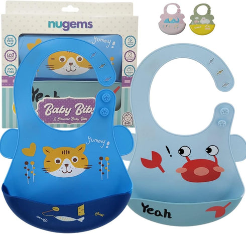 Silicone Baby Bibs for Babies, Toddlers (6-72 months) Silicone Bibs for Boy, Girl, Baby Gifts, Baby Shower 2 Pack...