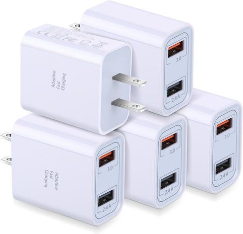 USB Wall Charger Block, Costyle 5 Pack 30W Dual Ports USB Quick Fast Charger 3.0 & 5V 2.4A Fast Charging Block Compatible Samsung Galaxy S10 S9 S8...