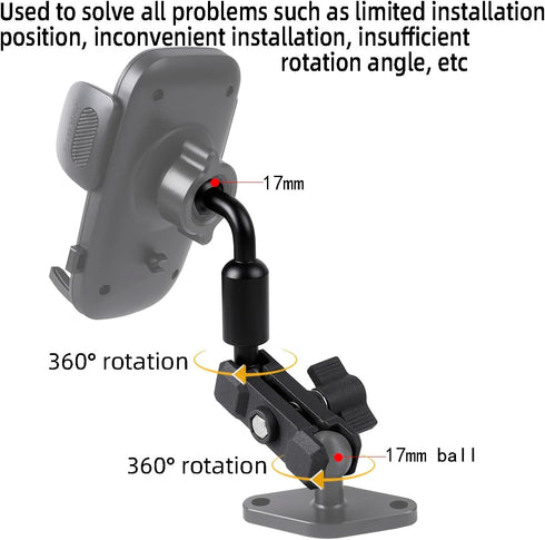 17mm Ball Extension Pole Adapter for Car Air Vent Phone Holder, Never Blocking Vent, Aluminum Alloy 360° Rotation Extension Rod Accessory for Car ...