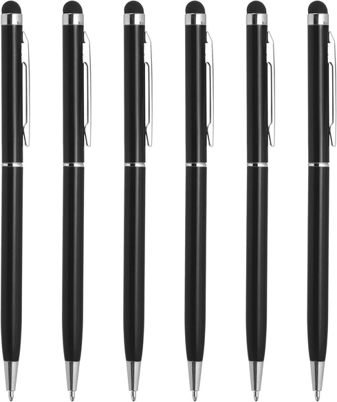 MECCANIXITY 6pcs Metal Stylus Pen Ballpoint Pen 2 in 1 Universal Retractable Ink Pen with Stylus Tips for All Capacitive Touch Screen Device, Blac...