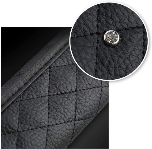 Uphily Black Leather Gear Shift Knob Cover with Bling Crystal Rhinestones Tiara Crown, for Women or Girls...