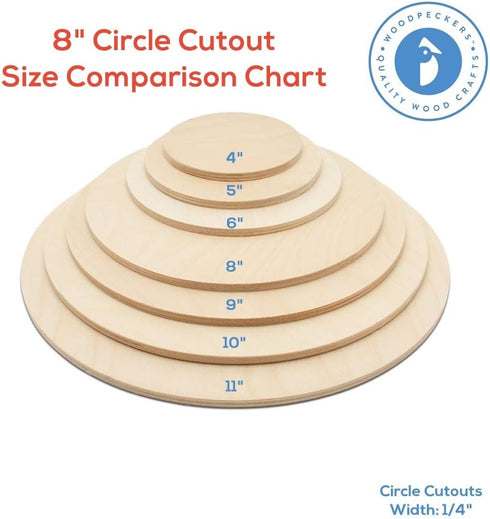Wood Circles 8 inch, 1/4 Inch Thick, Birch Plywood Discs, Pack of 3 Unfinished Wood Circles for Crafts, Wood Rounds by Woodpeckers...