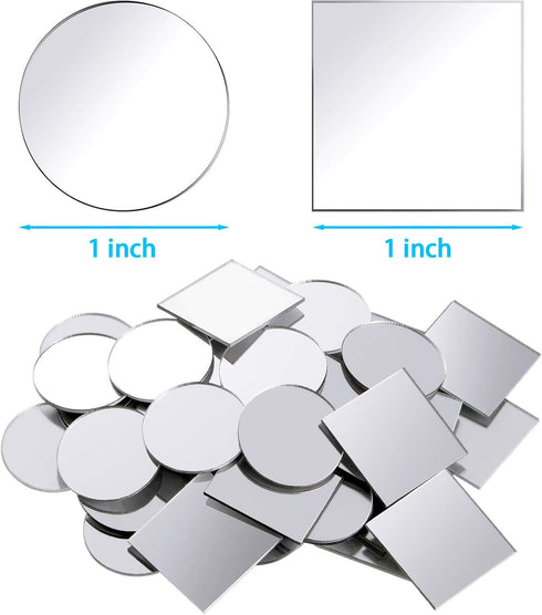 200 Pieces Round Square Mirror Tiles, Mini Size Circle Mirror, Small Square Glass, DIY Mosaic Glass Circles Tiles for Arts and Crafts Projects, Tr...