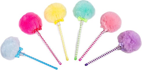 Puff Pom Poms Party Pens -6 Pack - Party Favor, Stocking or Gift Basket Stuffer...