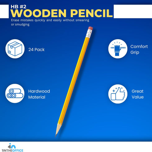 1InTheOffice #2 Wooden Pencil, Woodcase Pencils HB (#2), Black Lead, Yellow Barrel - 36/Pack (24)...