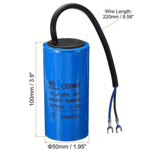 PATIKIL CBB60 50uF Running Capacitor, AC 450V 2 Wires 50/60Hz Cylinder 100x50mm for Air Compressor Motor, Washing Machines, Refrigerators Motor St...