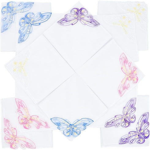 Selected Hanky Women's Cotton Handkerchiefs with Butterfly Lace at Corner, Ladies Hankies 12 Pcs, Handkerchiefs of Textiles...
