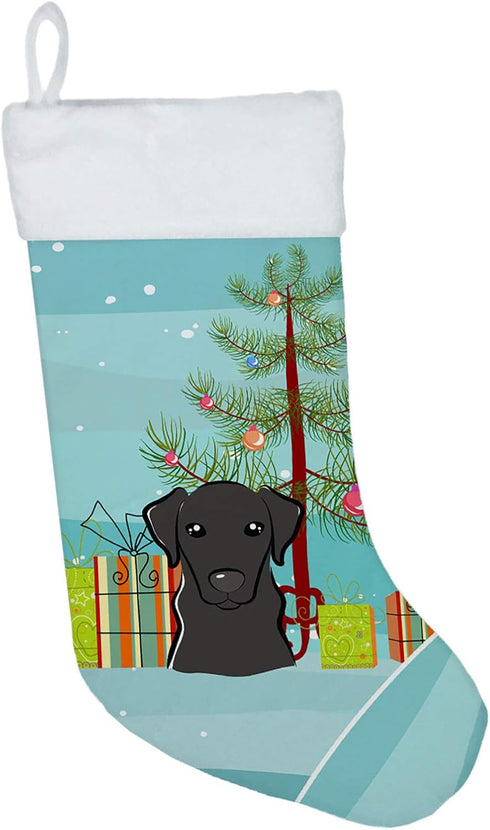 Caroline's Treasures BB1607CS Christmas Tree and Black Labrador Christmas Stocking Fireplace Hanging Stockings Christmas Season Party Decor Family...