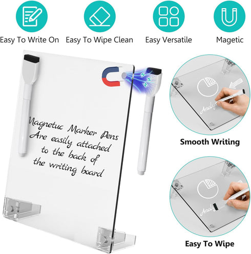 2PCS Small Desktop Whiteboard, Magnetic Acrylic Dry Erase Board for Desk, 12x8" Clear Acrylic Calendar Fridge Weekly Planner with Stand and Marker...