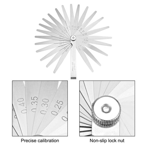 uxcell Metric Thickness Feeler Gauge 0.02-1.00mm 23 Blades Mn Steel Measuring Tool for Gap Width...