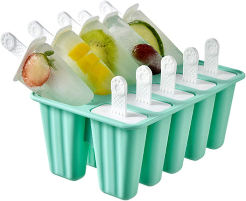 Popsicle Molds 10 Pieces Silicone Ice Pop Molds Popsicle Mold Reusable Easy Release Ice Pop Maker(10 Cavities-Green)...