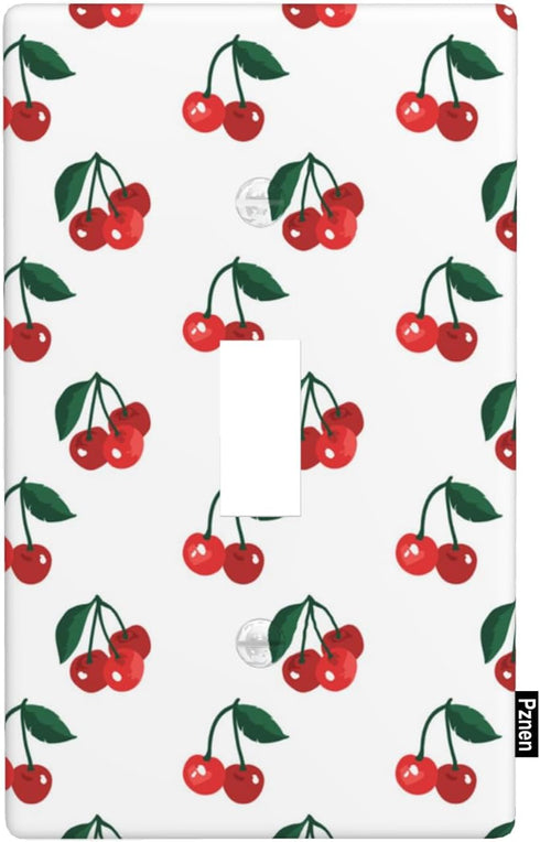 Cherry Single Toggle Light Switch Cover Cute Fruits Pattern Red Cherries with Green Leaf Wall Plate Standard 1 Gang Toggle Plug Cover 4.5"x 2.76" ...