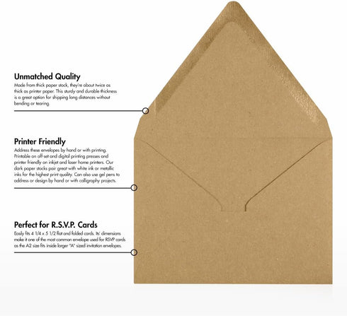 A2 Contour Flap Envelopes (4 3/8 x 5 3/4) - 70lb. 100% Recycled, Grocery Bag Brown (50 Qty.) | Perfect for RSVP Cards, Invitations, Announcements ...