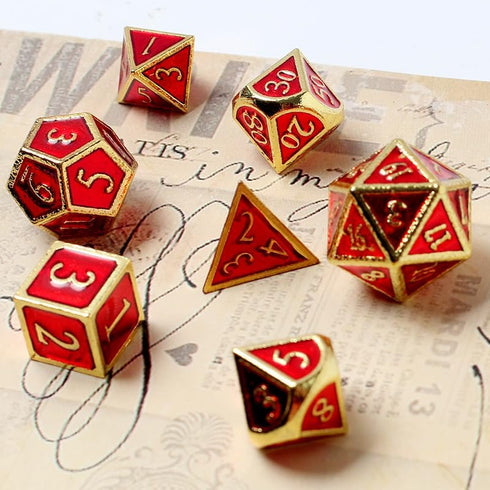 7 Pieces Metal DND Dice Set Retro D&D Polyhedral Dice with Flannel Bag for DND Dungeons and Dragons Role Playing Games (Red&Gold)...