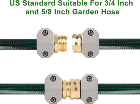 Hose repair kit,?3 Sets?garden hose repair Fittings Aluminum Female and Male With Zinc Clamp Water Hose End Repair Connector Fit 3/4 Inch And 5/8 ...