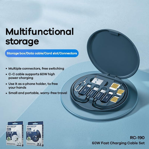 Multifunctional Data Cable Storage Box Adaptor for Lightning, USB-C and Micro-USB Devices Universal Data Transfer Cable (Black)......