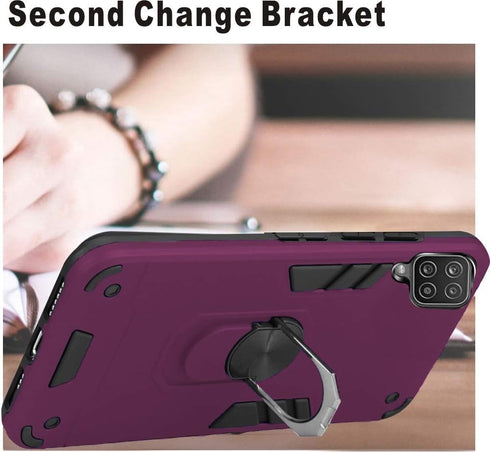 Folmeikat Samsung Galaxy A12 5G Case, 360 Metal Rotating Ring Kickstand Holder Grip Built-in Magnetic Metal Plate Armor Shockproof Flexible Cell P...