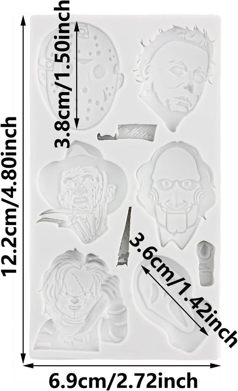Horror Characters Fondant Molds Scary Movie Characters Silicone Mold For Halloween Friends Cake Decorating Cupcake Topper Candy Chocolate Gum Past...