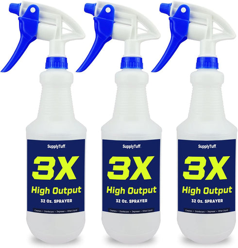 3X High Output Heavy Duty Spray Bottles for Cleaning Solutions, 3 Pack, 32 oz Professional Industrial Spray Bottles for Commercial, Household Clea...