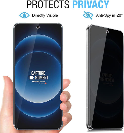 [2+2 Pack for Xiaomi 14 Ultra Privacy Tempered Glass Screen Protector and Camera Lens Protector, Anti-Spy 9H Hardness Case Friendly Film...