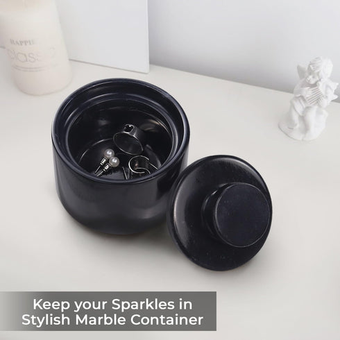 3" x 3" marble salt celler with lid 3.5oz, herb pot & candy bowl for modern kitchen countertop, trinket jewelry dish decorative container (Black)...