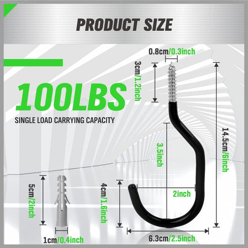 SWANLAKE 6 Pack Heavy Duty Bike Hook, 6 inches, Capacity 100 LBS, Bike Hooks for Garage Wall and Bike Hooks for Garage Ceiling...