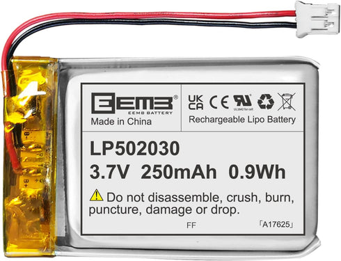 EEMB Lithium Polymer Battery 3.7V 250mAh 502030 Lipo Rechargeable Battery Pack with Wire JST 2.0mm Connector for VXI Blue Parrott- Confirm Device ...