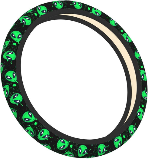 Cool Green Novelty Alien Steering Wheel Cover for Women Men Girls Car Accessories Decor Anti-Slip Neoprene Auto Steering Wheel Covers Protector Un...