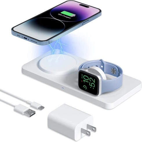 Wireless Charging Pad for Apple - Magnetic 2 in 1 MagSafe Charger for iPhone 15/14/13/12 Pro Max/Pro/Mini, Apple Watch Ultra/8/7/6/SE/5/4/3, AirPo...