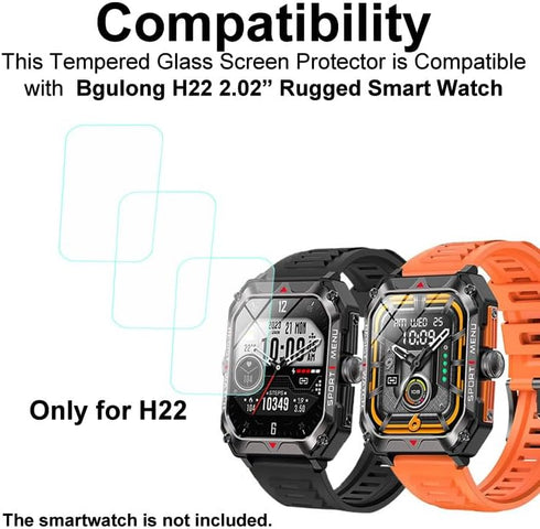 Tempered Glass Screen Protector Compatible with Bgulong H22 2.02” Rugged Smart Watch, 3pcs, 9H...
