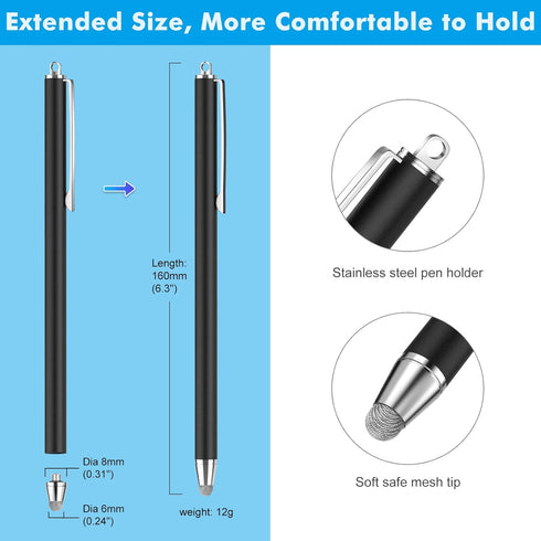 Stylus Pens for Touch Screens,Granarbol Precise Long Stylus Touch Screen Pen with 3 Extra Replaceable Fiber Tips Capacitive Stylus for iPad iPhone...