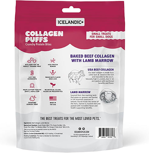 Icelandic+ Collagen Puffs: Baked Beef Collagen with Lamb Marrow 1.3oz - Small Dog Treats, Crunchy Protein Bites...