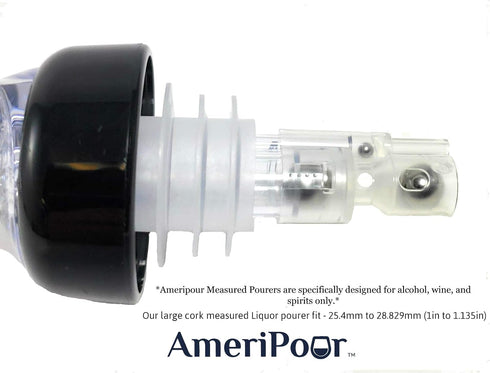 Measured Liquor Pourers - Large Cork For Oversized Bottles - Made 100% In The USA. Bar Spouts That Don't Leak - No Cracks, Just A Perfect Cocktail...
