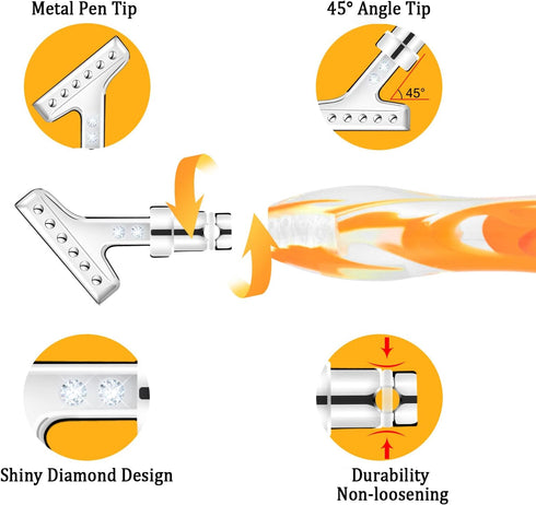 Sonsage Diamond Art Painting Resin Pen DIY 5D Orange Diamond Art Accessories and Tools Metal Tips Ergonomic Multi Refillable Applicator Holder Sup...