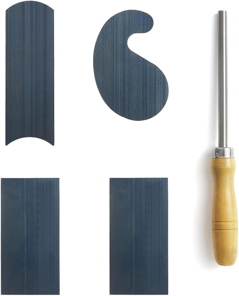 Cabinet Scraper Burnisher with 4 Piece Multi-Shaped Scraper Set 2 Rectangle 1 Curved (Convex and Concave) and 1 Gooseneck Scraper...