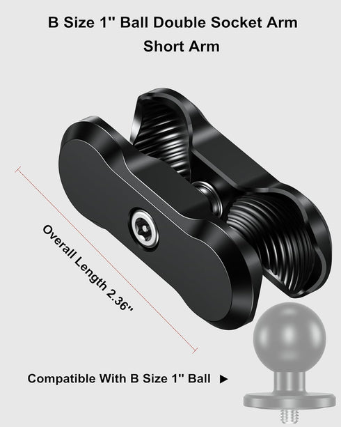 BRCOVAN Aluminum Alloy Anti-Theft Double Socket Arm Compatible with RAM Mounts B Size 1'' Ball Components & Bike Motorcycle Phone Mount Holder wit...