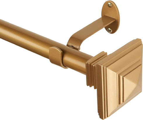 Elrene Home Fashions Florence Single Curtain Rod with Stacked Square Finials, 1" Diameter, (Soft Gold), (28X48)...