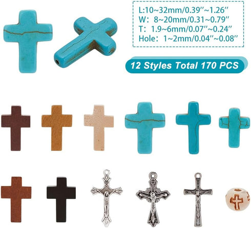 arricraft 170 Pcs Cross Jewelry Making Kits, Mixed Color Wood Cross Pendants Including Synthetic Turquoise Beads Wood Beads Pendants Alloy Pendant...