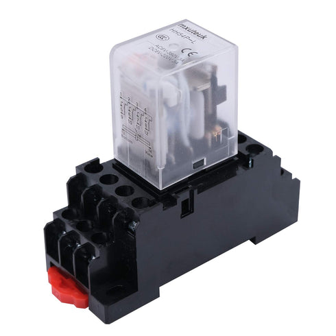 mxuteuk 2pcs HH54P DC 24V Coil 14 Pin 3A 4PDT LED Indicator Electromagnetic Power Relay, with Base, with DIN Rail Slotted Aluminum...