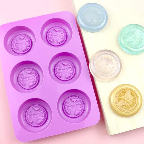 2Pcs Bee Silicone Molds Round Honeybee Silicone Mold for Making Homemade Soap, Lotion Bar, Jello, Bath Bomb, Beeswax Candle, Resin, and Baking Muf...