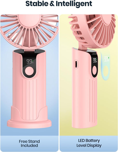Portable Handheld Fan, 5000mAh USB Rechargeable Foldable Fan 3 in 1 Personal Travel Fan with Digital Display,90° Foldable Desk Fan with Base, Mini...