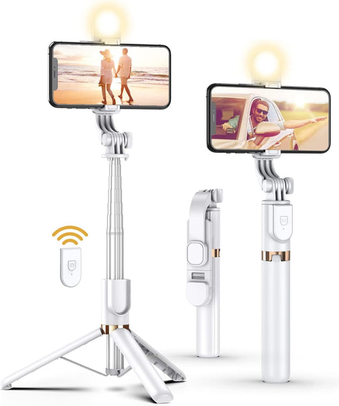 Selfie Stick Tripod with Wireless Remote, 46'' Cellphone Selfie Stick Tripod with LED Fill Light, for iPhone 16/15/14/14 pro/13/13 Pro/12/11/11 Pr...