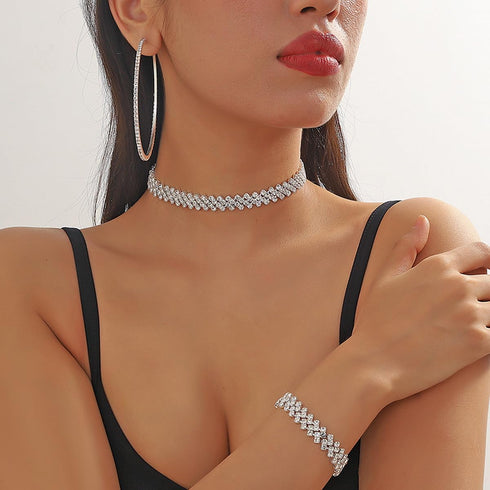 Tennis Choker for Women,Sparkly Rhinestone Necklace Dainty Cubic Zirconia Chunky Necklace,Fake Faux Diamond Chain Prom Party Bling Shiny Wedding N...