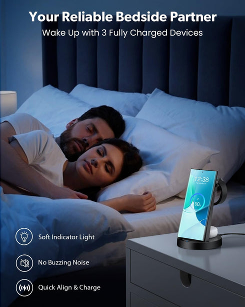 Wireless Charger for Samsung: 3 in 1 Wireless Charging Station for Samsung Galaxy Watch 7 6 5 4 3 Pro Classic Galaxy Buds - Charger Dock Stand for...