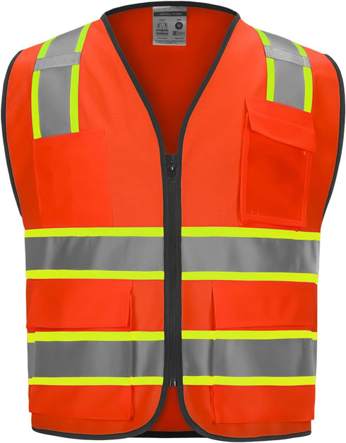 9 Pockets High visibility Class 2 Safety Vest?Hi Vis Vest with 2 inch wide Reflective Strips security vest with Zipper construction work vest for ...