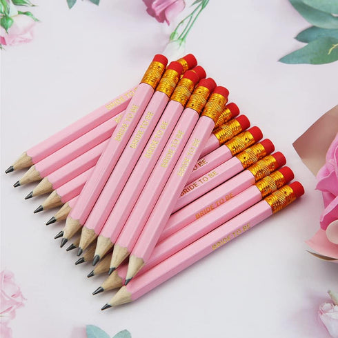 50 Pcs Pink Wedding Pencils for Bridal Shower, Wooden Half Pencils with Eraser Pre-Sharpened Mini Pre-wedding Hexagon Pre-wedding Pencil for Bride...