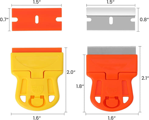 2 Pack Razor Blade Scraper Plastic Razor Blade Scraper Scraper Tool with Extra 10 Plastic Razor Blades and 10 Metal Blades for Adhesive Remover Re...